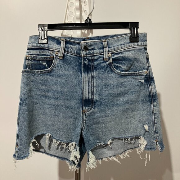 LE JEAN Georgie High-Rise Distressed Stretch Denim Cut-Off Shorts Sz 28 (4-6) - Picture 3 of 7